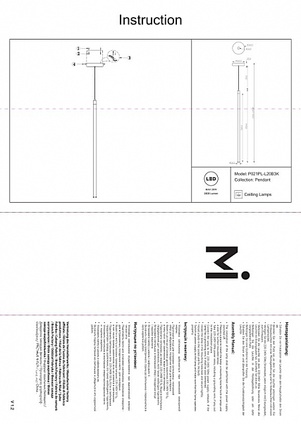 Светильник подвесной Maytoni Ray P021PL-L20B3K