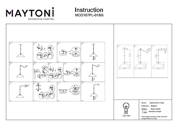 Светильник подвесной Maytoni Basic colors MOD167PL-01BG