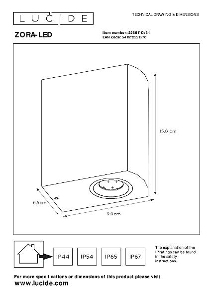 Уличный настенный светильник Lucide Zora-Led 22861/10/31