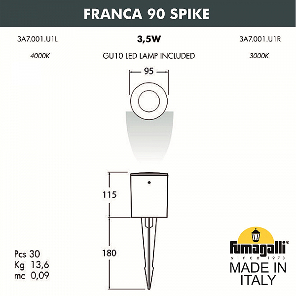 Грунтовый светильник Fumagalli Franca 90 3A7.001.000.LXU1L