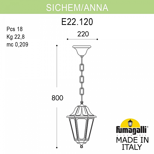 Уличный подвесной светильник Fumagalli Anna E22.120.000.AXF1R