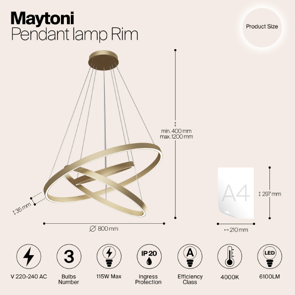 Подвесная люстра Maytoni Rim MOD058PL-L100BS4K