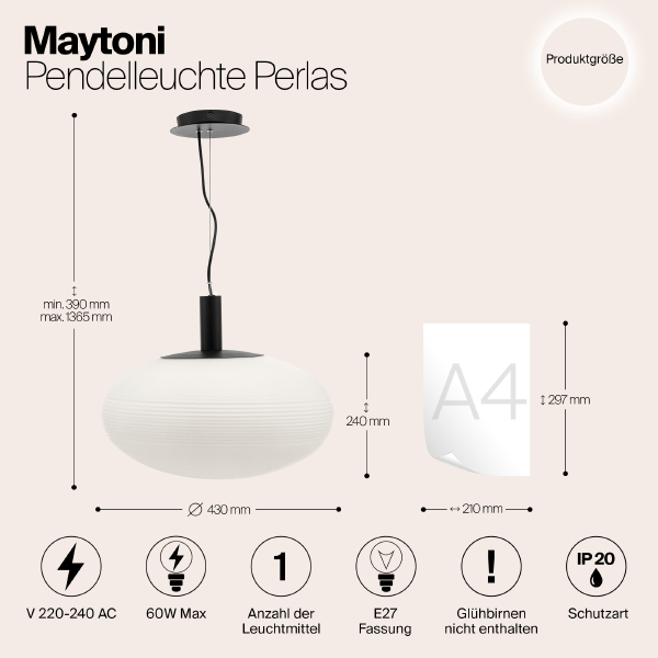 Светильник подвесной Maytoni Perlas P062PL-01W