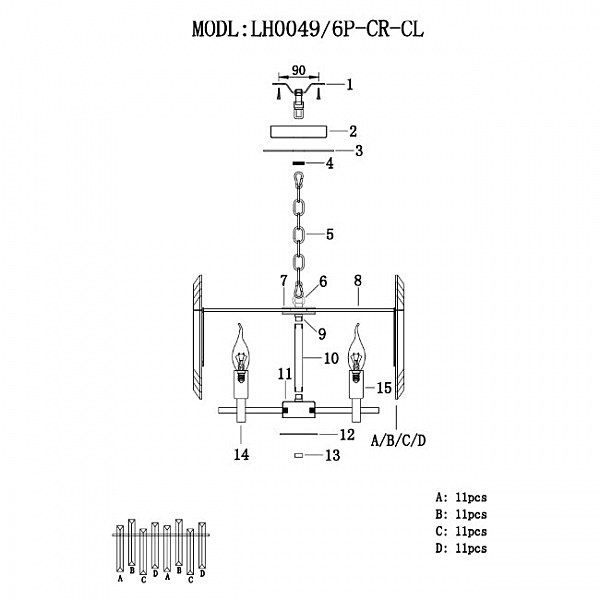 Подвесная люстра Lumien Hall Laurina LH0049/6P-CR-CL