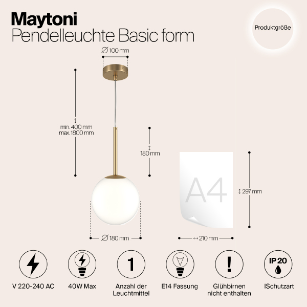 Светильник подвесной Maytoni Basic form MOD321PL-01G2