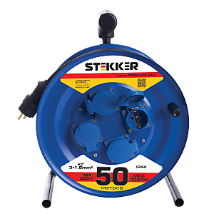 Удлинитель на металлической катушке с/з 4-местный Stekker Professional 39787