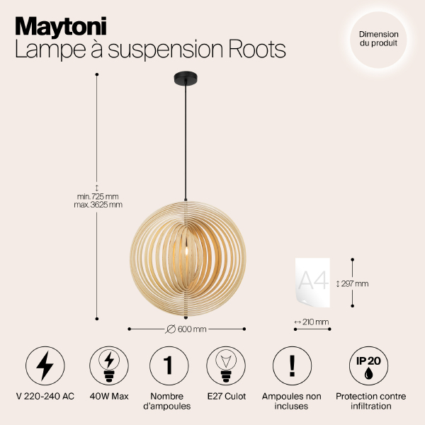 Светильник подвесной Maytoni Roots MOD197PL-01W2