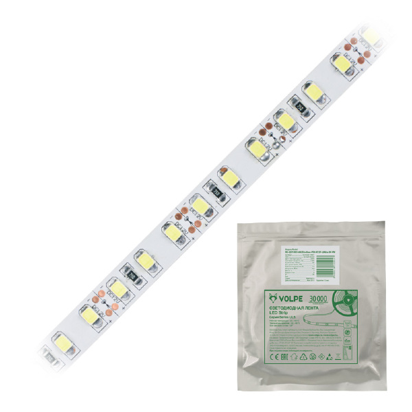 LED лента Volpe Uls-q331 ULS-Q331 2835-120LED/m-8mm-IP20-DC12V-9,6W/m-5M-DW катушка в герметичной упаковке